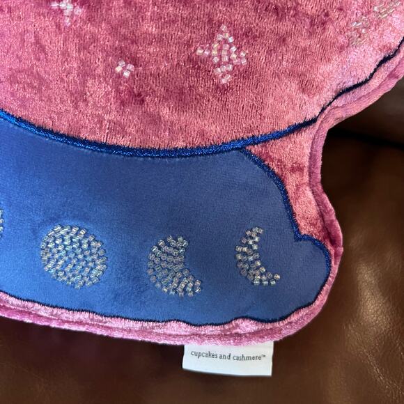 Spooky Vibes Embroidered Beaded Crystal Ball Pink Velvet Halloween Pillow 16x14 - Picture 3 of 5